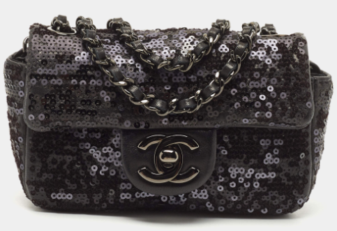 Chanel Black Sequin Leather CC Mini Single Flap Bag