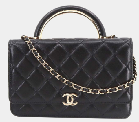 Chanel Black Leather Classic Top Handle Flap Bag